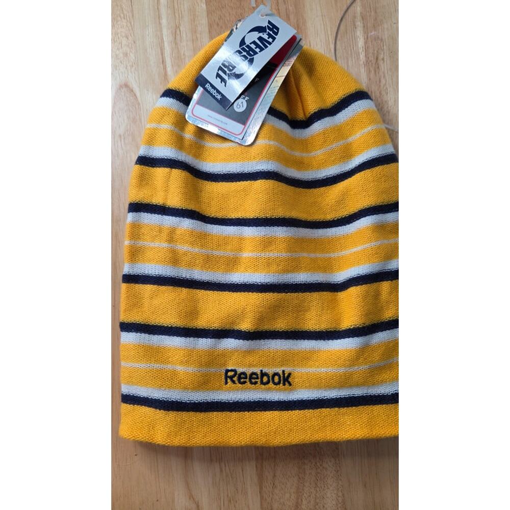Buffalo Sabres Reebok NHL Reversible Beanie Hat Striped Navy Gold NWT